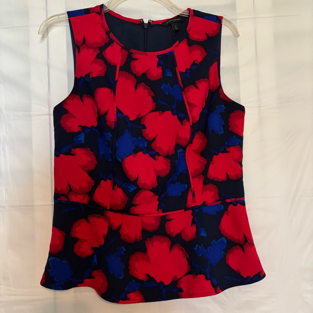 Banana Republic Red Blue Fitted Blouse With Flare